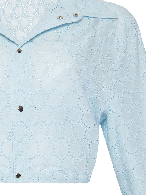 Light Blue Cotton Lace Set Of Bra & Cropped Shirt, 5