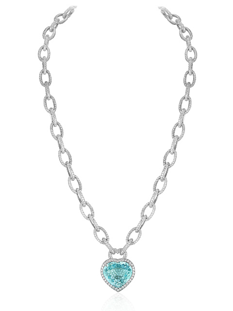 White gold chain necklace with Paraiba tourmaline and diamonds, 1 White gold chain necklace with Paraiba tourmaline and diamonds, 1