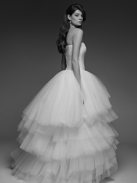 White Corset Tulle & Polka Dot Mesh Dress, 5