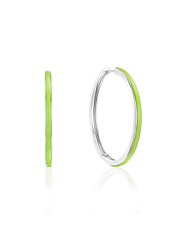 White gold hoops with Lime colored enamel, 1