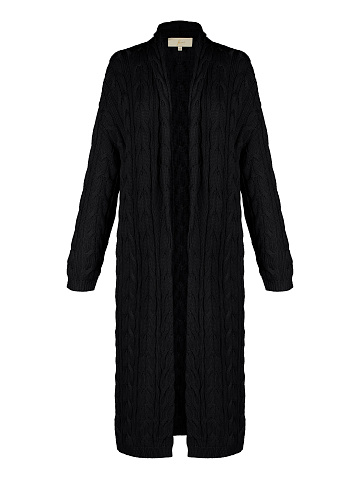 Black Tencel & Silk Cable Knit Long Cardigan, 1