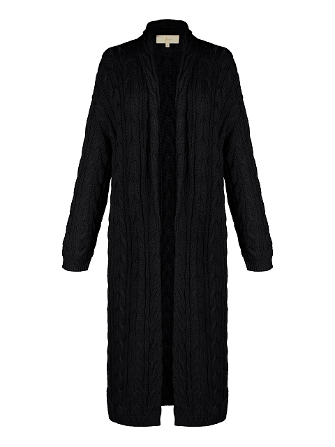 Black Tencel & Silk Cable Knit Long Cardigan, 1