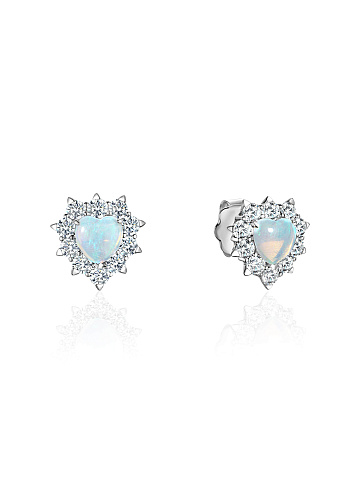 White gold stud earrings with heart-cut opal, 1