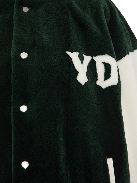 Green Oversized Mink Fur Varsity Jacket, 3