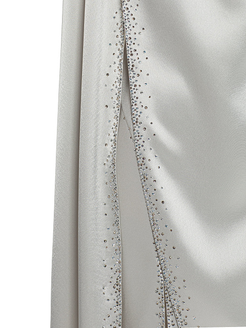 Light Gray Draped Silk Maxi Dress With Rhinestones, 3