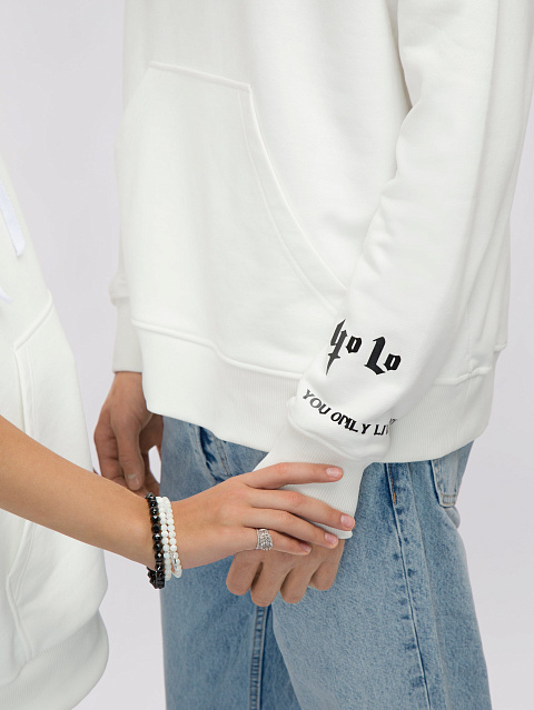 Back Printed White Cotton Hoodie, 7