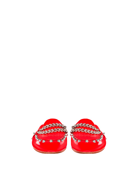 Red Patent Leather Mink Fur Mules, 2