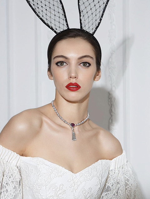 White Gold Heart-Shaped Garnet & Tourmaline & Diamond & Pearl Necklace, 5