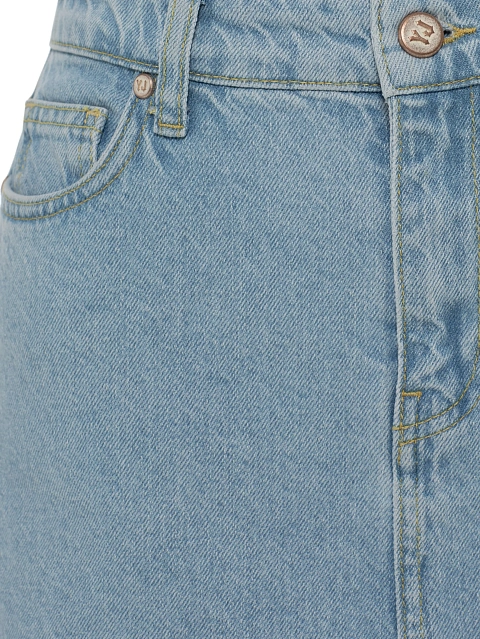 Light Blue Lace Trim Denim Mini Skirt, 3