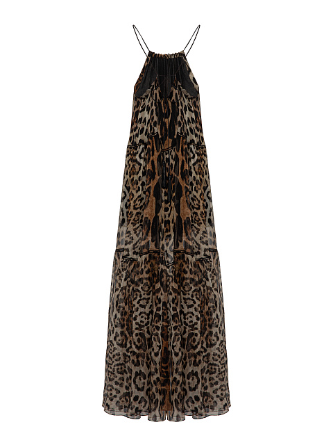 Brown Leopard Print Chiffon Maxi Dress, 2 Brown Leopard Print Chiffon Maxi Dress, 2