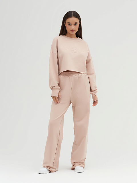 Tonal Embroidery Bad Girls Club Light Beige Jersey Set, 5