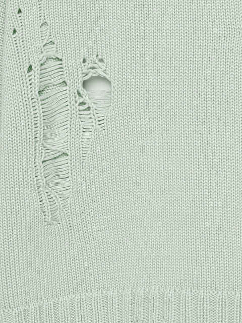 Mint Green Distressed Cropped Cotton Sweater, 3