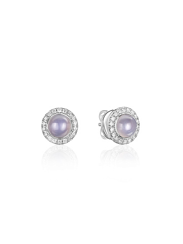 White gold stud earrings with chalcedony and diamonds, 1