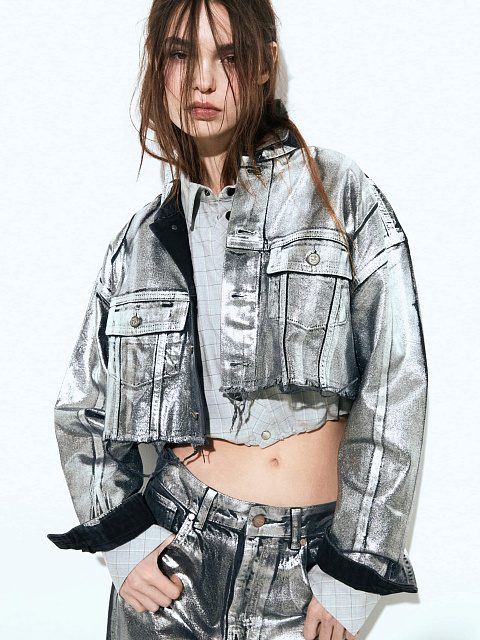 Silver Plated Black Denim Jacket, 10 Silver Plated Black Denim Jacket, 10