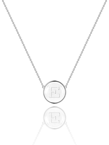 White gold necklace with letter E pendant and rock crystal, 1