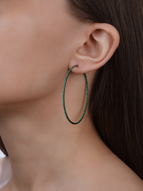 Black Gold & Emerald Hoop Earrings, 2