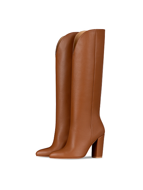 Brown Leather Heeled Tall Boots, 1