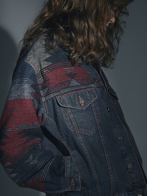 Grey Wool & Suede Trim Denim Jacket, 14