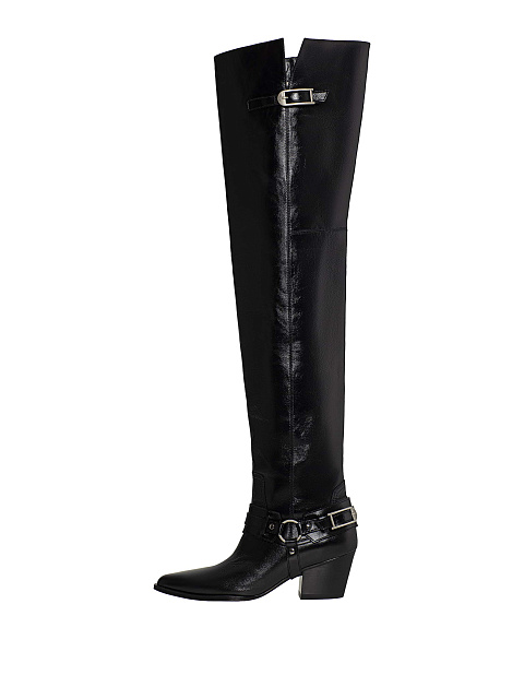 Black leather over-the-knee boots, 6