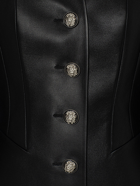 Black Leather Two-piece Suit With Flared Trousers, 4