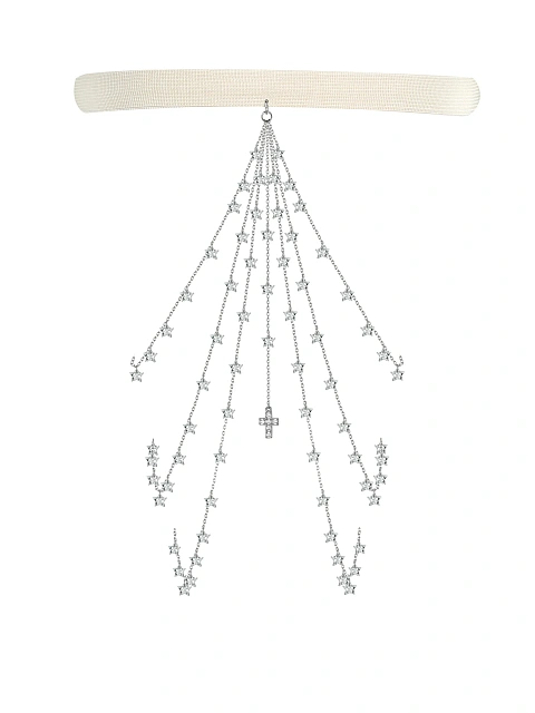 Rubber & Silver & Cubic Zirkonia Chain Garter, 1 Rubber & Silver & Cubic Zirkonia Chain Garter, 1