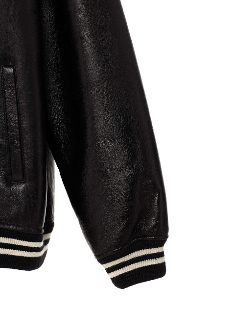 Black & White Oversized Shearling Varsity Jacket, 4