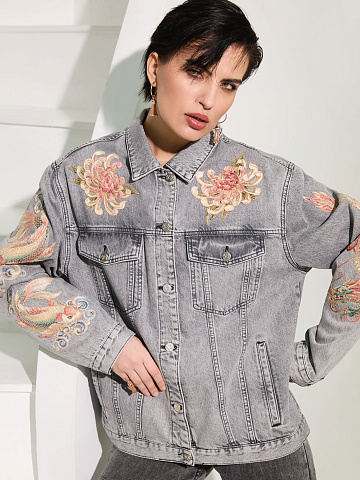 Grey denim jacket with embroidery, 2