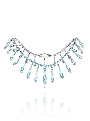 White gold necklace with aquamarines and diamonds, 1