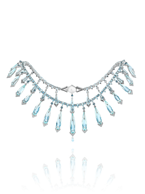 White gold necklace with aquamarines and diamonds, 1