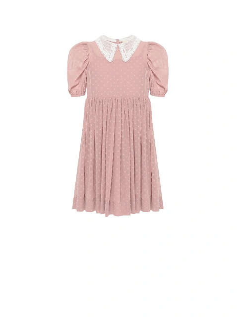 Girl's Pink Lace Collar Chiffon Dress, 1