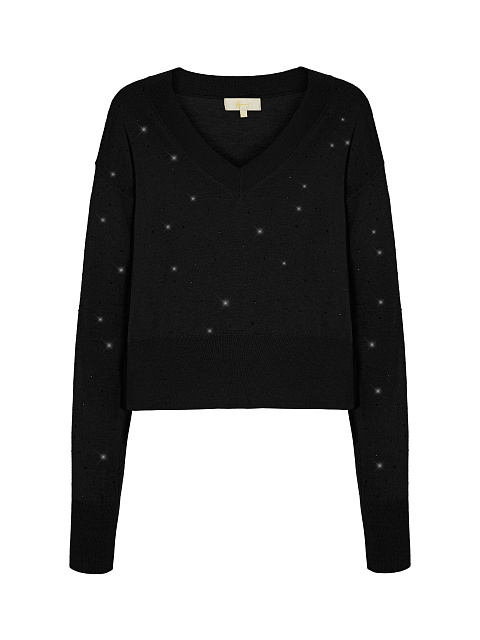 Black Rhinestone Cashmere Pullover, 1