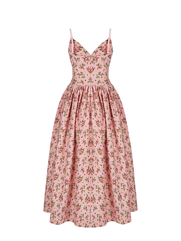 Pink Floral Cotton Midi Dress, 2