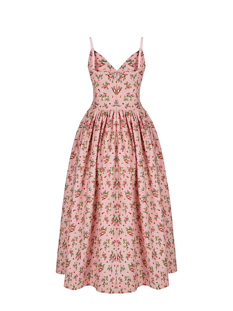 Pink Floral Cotton Midi Dress, 2 Pink Floral Cotton Midi Dress, 2