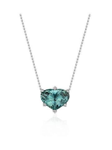 White gold necklace with a heart-cut aquamarine pendant, 1