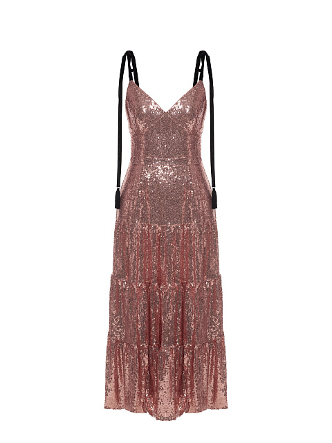 Sundress with golden pink sequins and three-tier skirt, 1