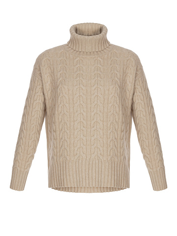 Beige Cashmere Cable Knit Sweater, 1