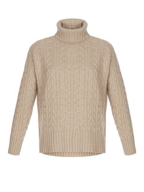 Beige Cashmere Cable Knit Sweater, 1