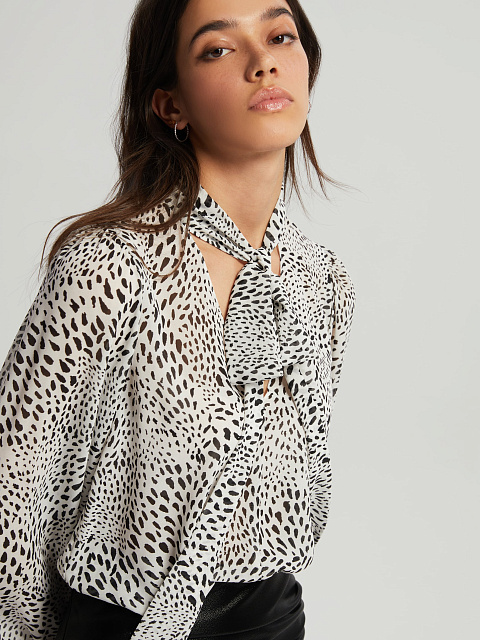 Black & White Leoprad Printed Chiffon Blouse, 5