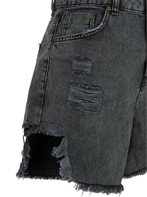 Dark Grey Distressed Mini Shorts, 4