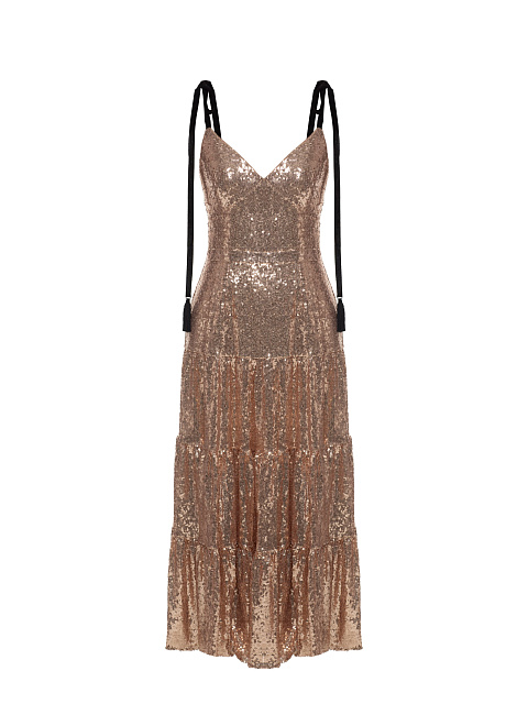 Beige & Gold Sequined Midi Dress, 1 Beige & Gold Sequined Midi Dress, 1