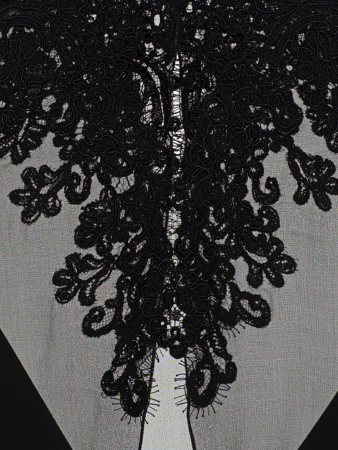 Black Silk Maxi Dress With Chiffon & Lace Cape, 5