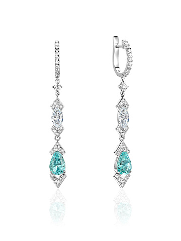 Long white gold earrings with Paraiba tourmalines and diamonds, 1