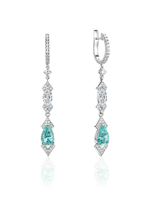 Long white gold earrings with Paraiba tourmalines and diamonds, 1 Long white gold earrings with Paraiba tourmalines and diamonds, 1
