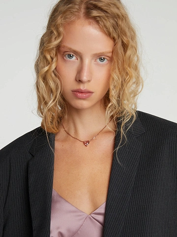 Brown & Pink Heart-Shaped Cubic Zirkonia & Rose Silver Necklace  , 2