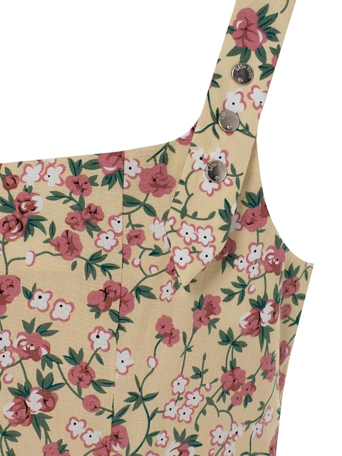 Beige cotton mini dress with pink floral print, 4