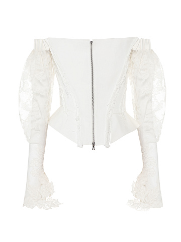 White Denim & Lace Sleeves Top, 2