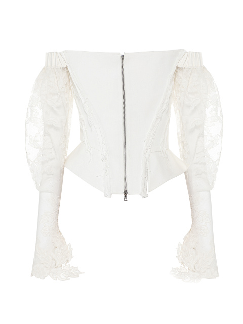 White Denim & Lace Sleeves Top, 2