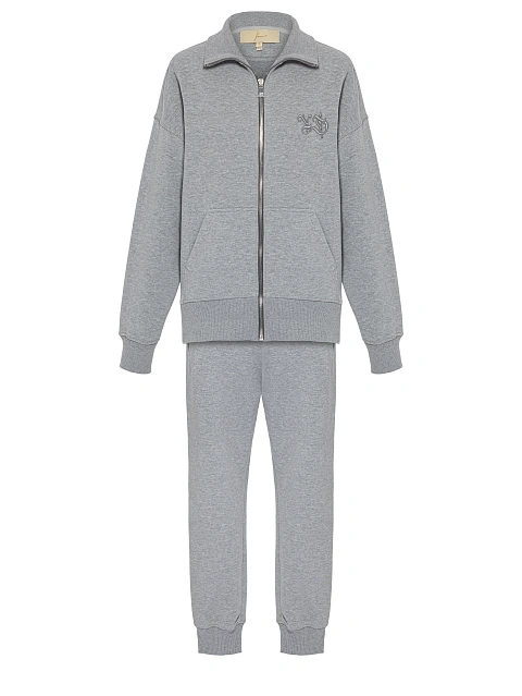 Men's Grey Embroidered Jersey Suit, 1