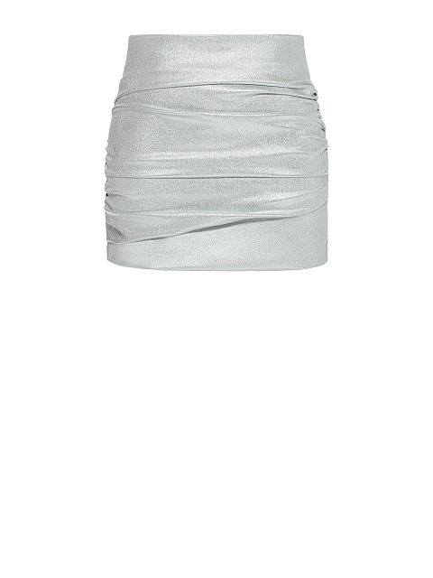 Silver faux leather mini skirt with draping, 1