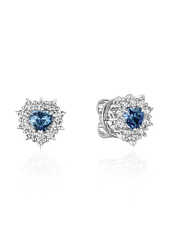 White gold stud earrings with heart-shaped sapphires and diamonds, 1